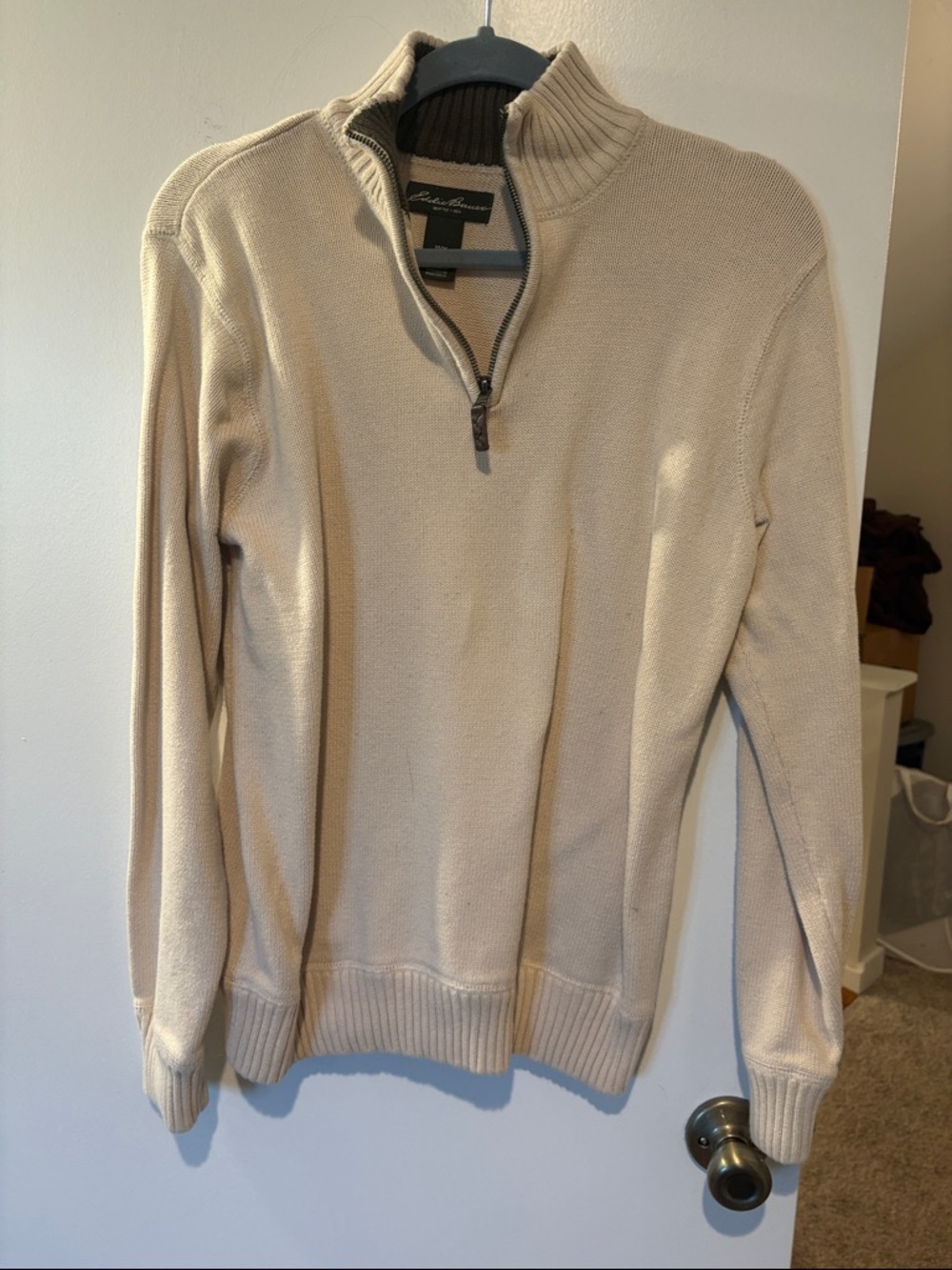 Eddie Bauer Men’s Beige Quarter-Zip Sweater